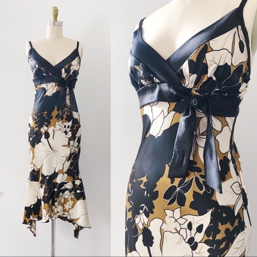 vintage • Y2K Forever 21 slip dress silky midi handkerchief hem bias floral